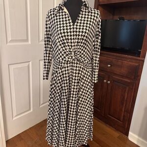 Tommy Hilfiger Black and White Wrap Dress with Notched Collar
